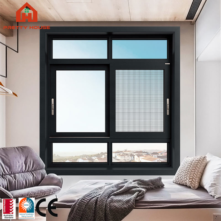 Ventana corrediza de aluminio de alta seguridad antirrobo de color gris exterior