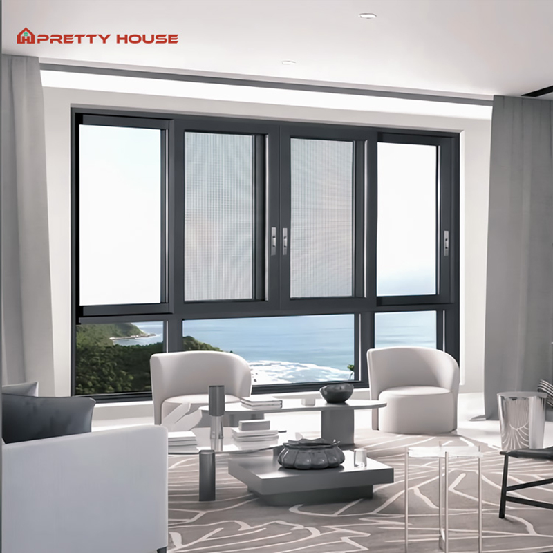 Ventana corrediza de aluminio de alta seguridad antirrobo de color gris exterior