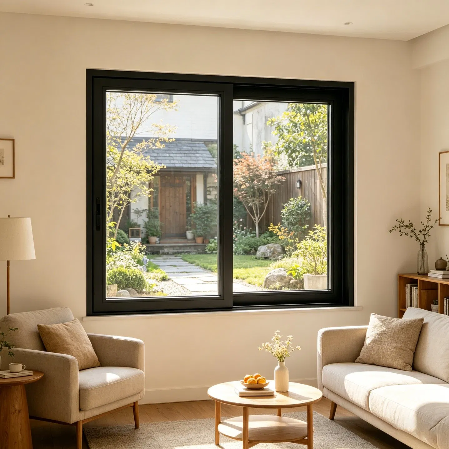 Ventana deslizante residencial de aluminio de gran apertura en gris mate con marco reforzado de carga
