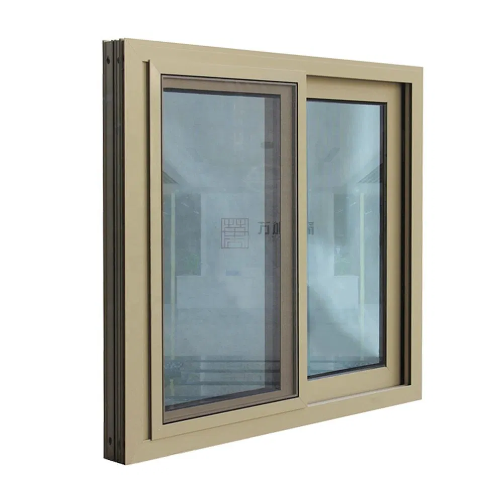 Ventana deslizante de doble cristal de aluminio color champán de alta calidad y gran tamaño