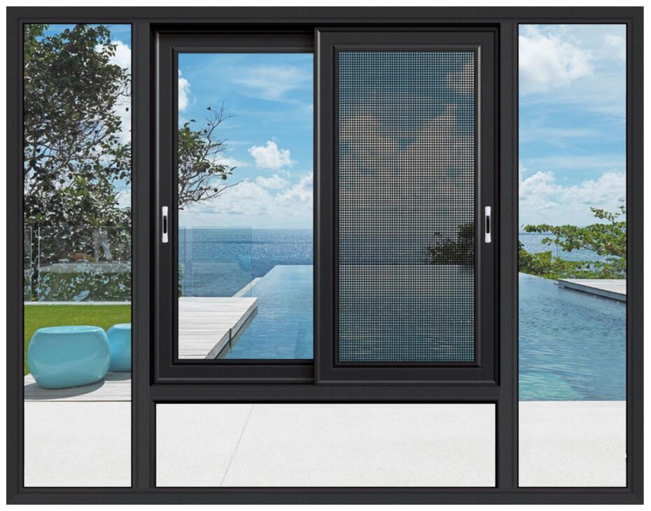 Ventana deslizante de vidrio de aluminio con ruptura térmica de alta calidad según estándares de la UE con mosquitera de acero inoxidable