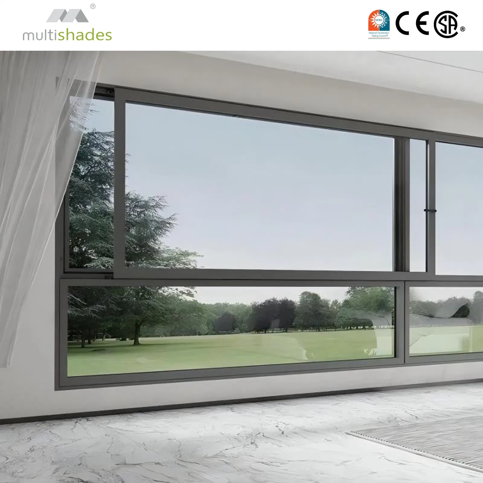 Ventana deslizante de aluminio de doble acristalamiento para dormitorio exterior de Multishades Villa, con apertura horizontal y pantalla, equipada con herrajes de marca reconocida