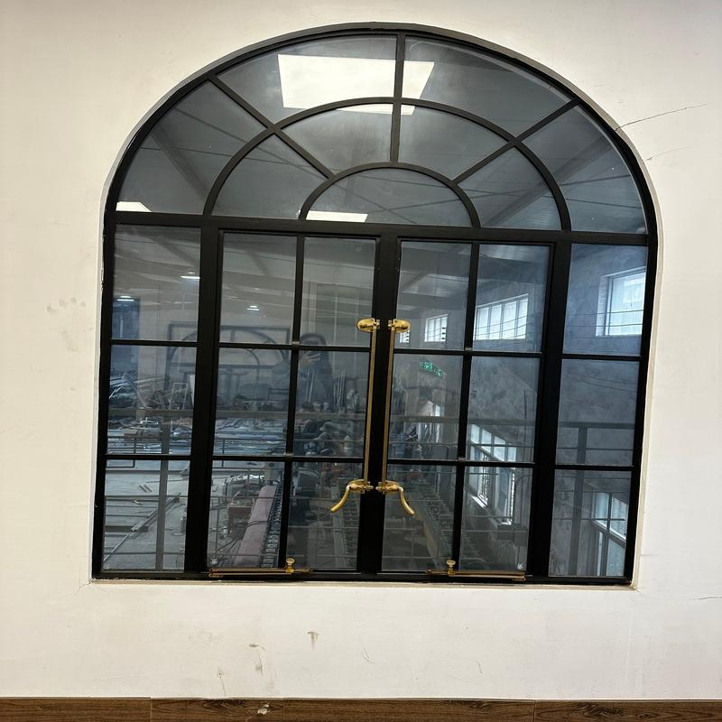 Puerta ventana de acero fundido de marco delgado de estilo moderno con puertas francesas