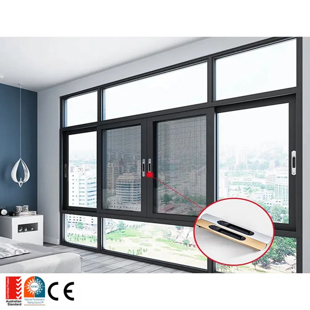 Proveedor Ventana de Aluminio Impermeable para Dormitorio 3track Ventana Deslizante Doble Acristalada Ventanas Deslizantes Personalizadas