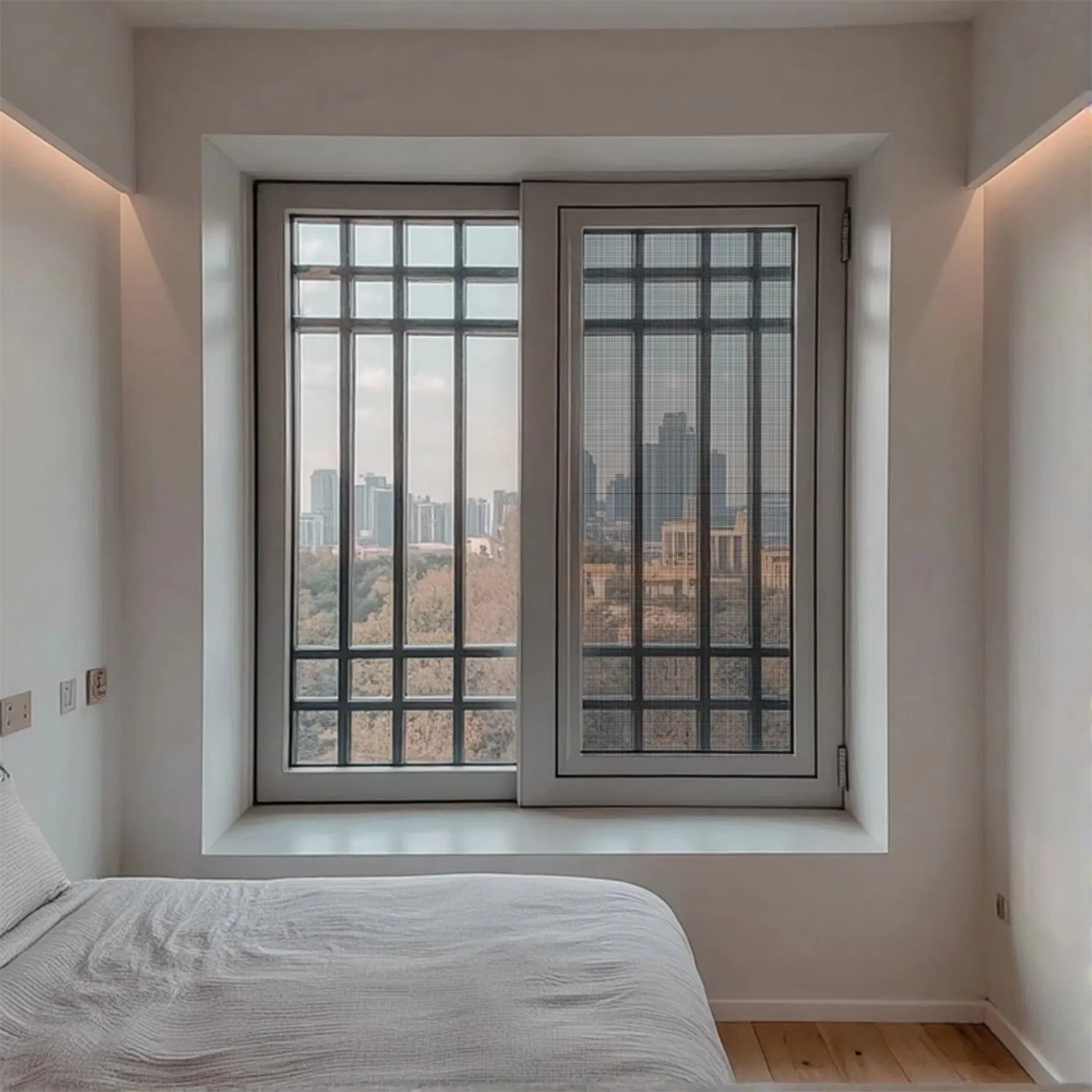 Ventanas y puertas de aluminio de diseño moderno, ventana de dormitorio de apertura horizontal, ventana deslizante doble