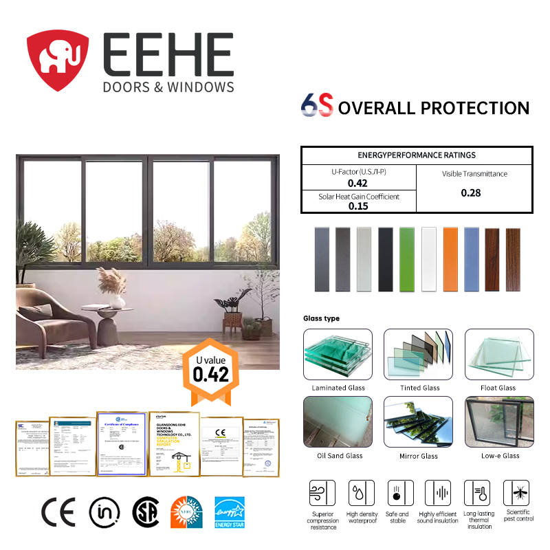 Ventana corrediza de vidrio de aluminio personalizado con deslizamiento premium As2047