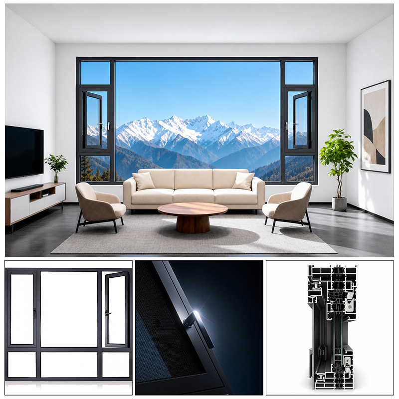 Precio de fábrica fabricante OEM ODM ventana de casement de aluminio moderna de doble acristalamiento de apertura exterior eficiente en energía a prueba de sonido con ruptura térmica residencial