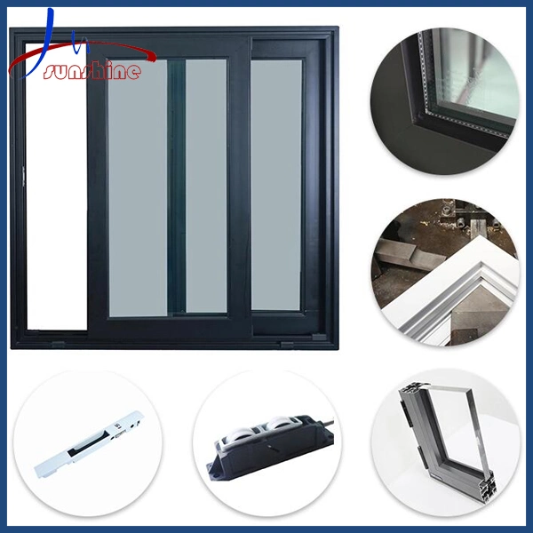 Ventana deslizante de aluminio comercial a prueba de viento con vidrio resistente OEM