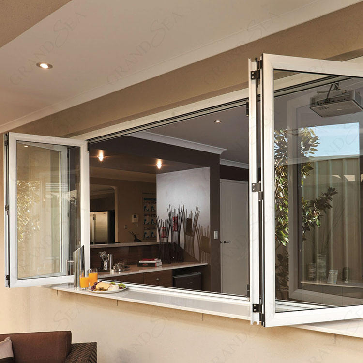 Ventana de cocina plegable bi-deslizante de balcón horizontal de aluminio estándar americano