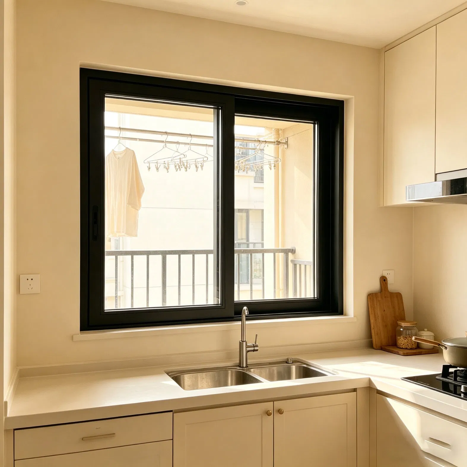 Ventana deslizante horizontal de aluminio de marco delgado y minimalista con perfil extruido de bajo perfil