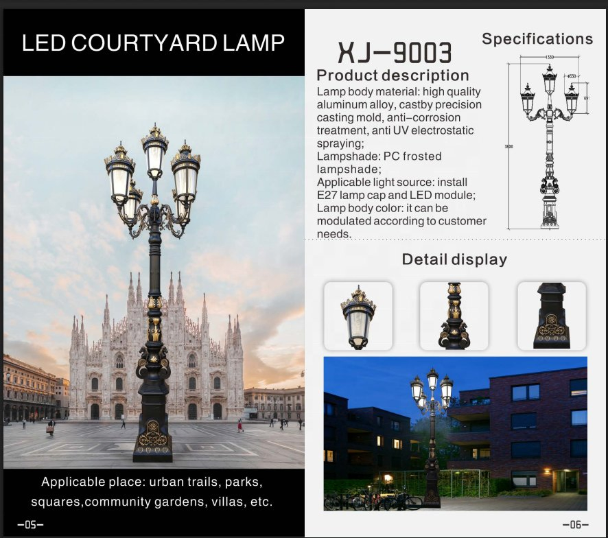Lámpara de Jardín Exterior LED de Lujo Ornamental 5 con Acabado en Bronce Antiguo IP65 Impermeable para Villa de Alto Nivel Hotel