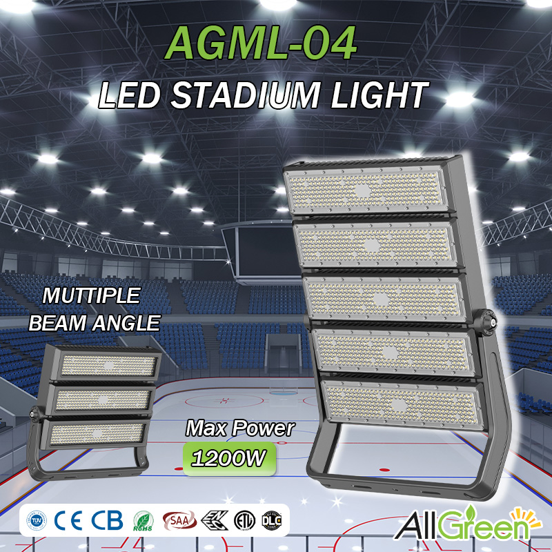 Todas las luces LED de alto mástil Allgreen Agml04 Luz de inundación de alta potencia 1000W Marca del cliente OEM/ODM Muestra nueva proporcionada gratuitamente Bajo MOQ Exterior para estadio gimnasio/aeropuerto