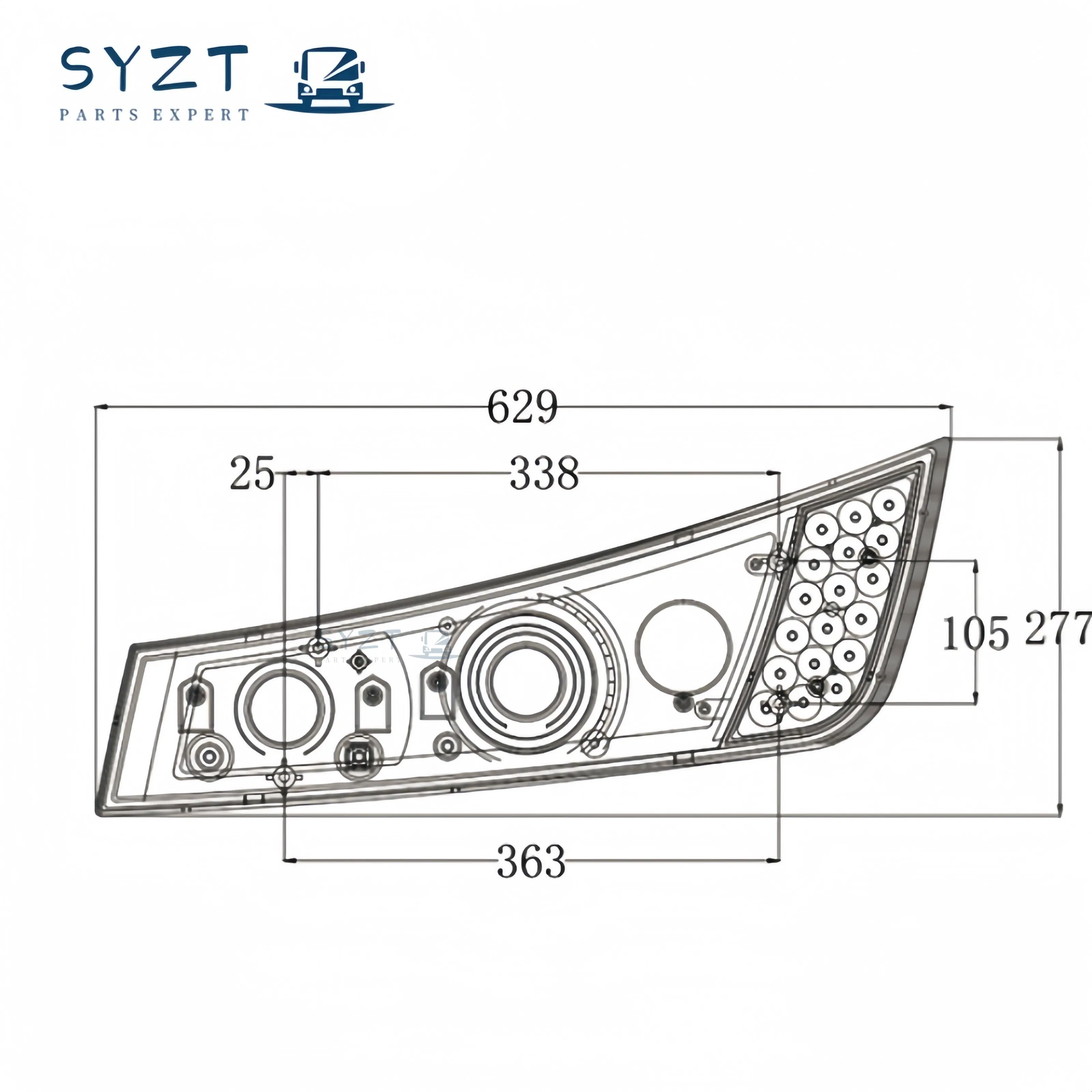 Partes de Carrocería de Autobús Faros Combinados Frontales Originales Zhongtong H-Qz630*280