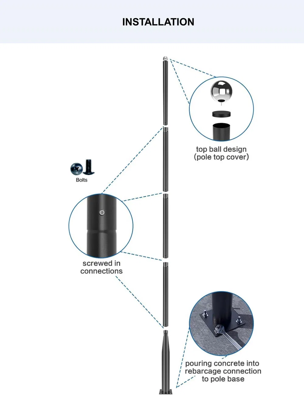 Tipo de División 3 Poste Metálico Galvanizado de Q235 Metro de Altura para Luces LED de Montaje Superior