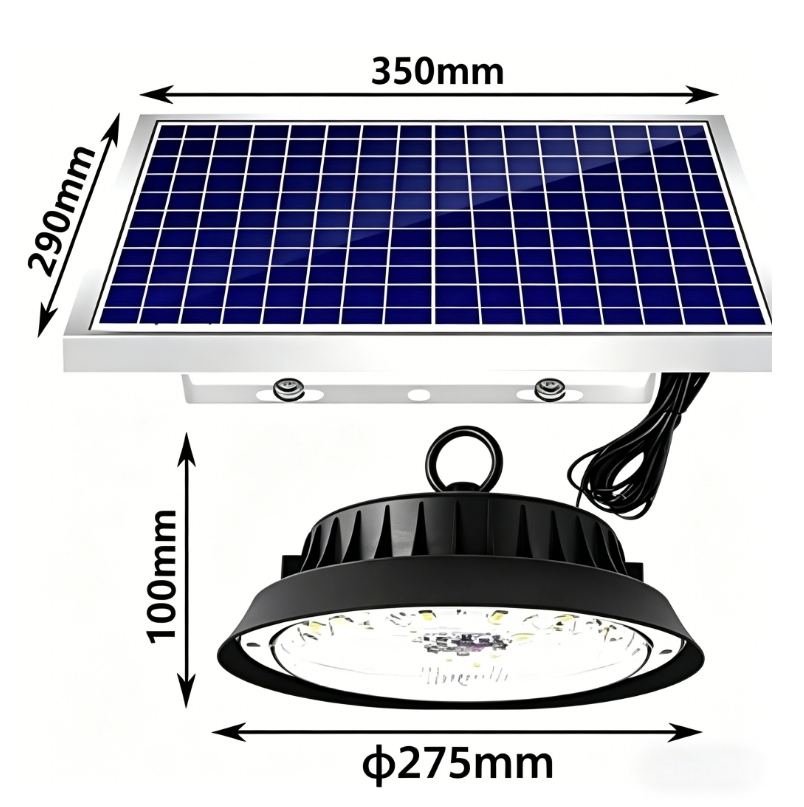 300W Luz LED de alta bahía solar, luz colgante, tipo dividido, bajo mantenimiento, alta luminosidad para almacén, taller, granja, gimnasio, luz de techo industrial