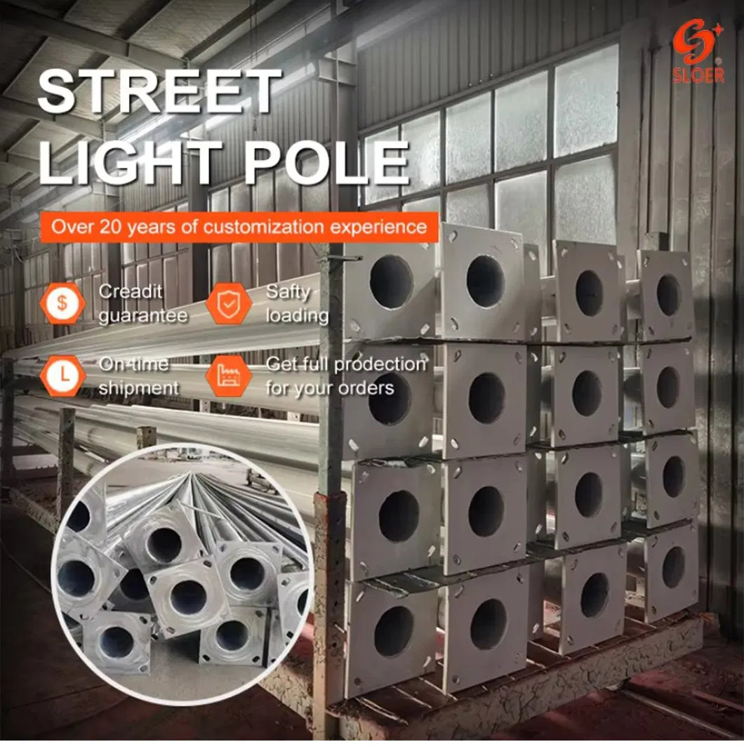 Polo de luz de calle compatible con panel solar con diseño de soporte de montaje superior