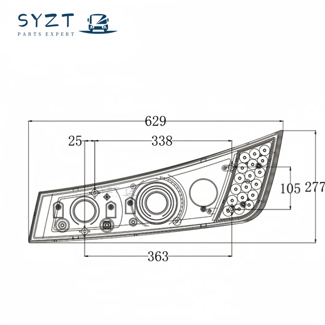 Partes de Carrocería de Autobús Faros Combinados Frontales Originales Zhongtong H-Qz630*280