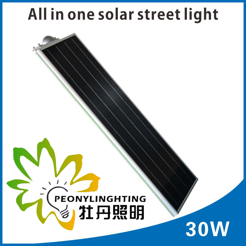 IP65 ¡Precio de fábrica! ! 30W ¡Luz de calle LED solar todo en uno integrada! ! ¡Inducción infrarroja de cuerpo humano! ! ¡Lámpara de jardín al aire libre, patio, calle, carretera, césped!