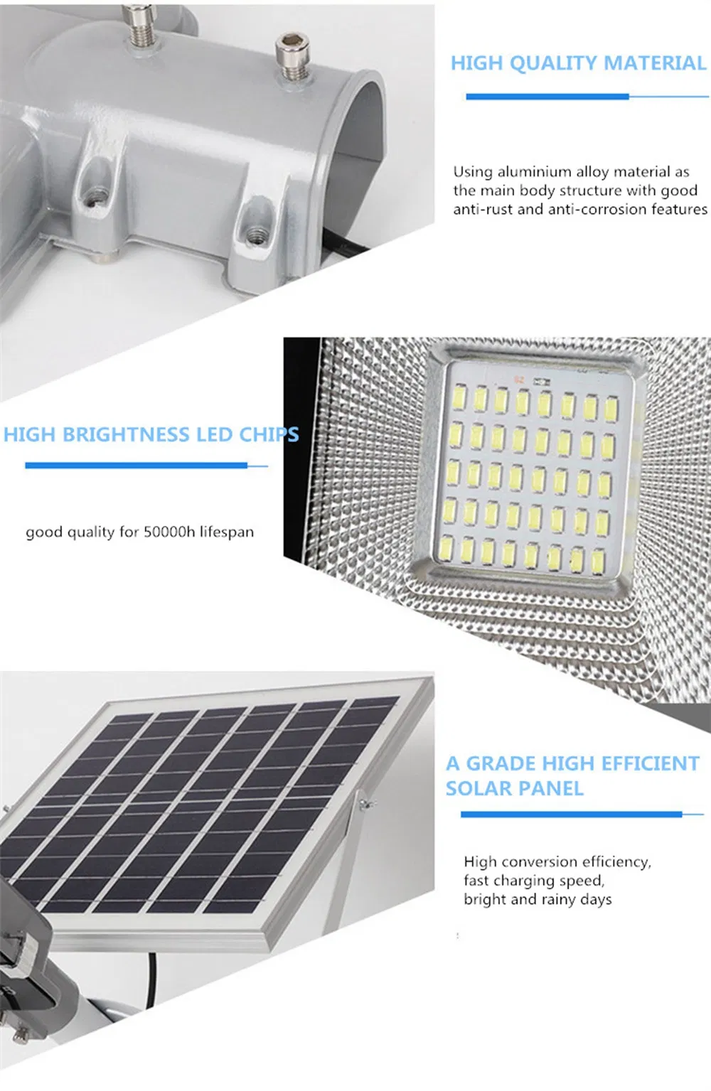 Luz Solar de Calle LED Exterior Dividida 30W 60W 90W 120W Carcasa de Aluminio Larga Duración Luz Solar para Camino Jardín