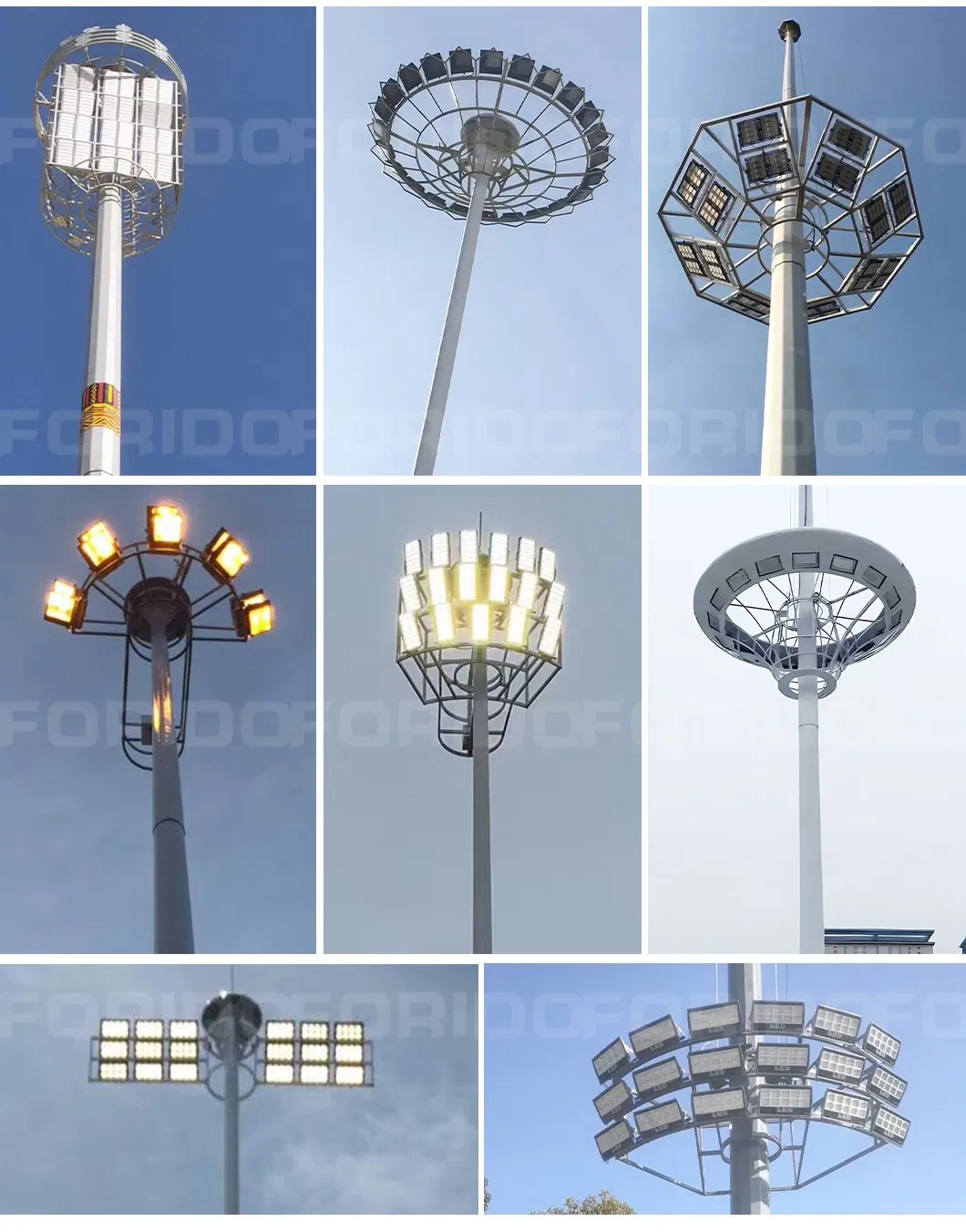 8m/15m/20m/25m/30m/35m Iluminación Exterior Luz de Alto Mástil Galvanizada para Estadio de Fútbol Cancha de Baloncesto