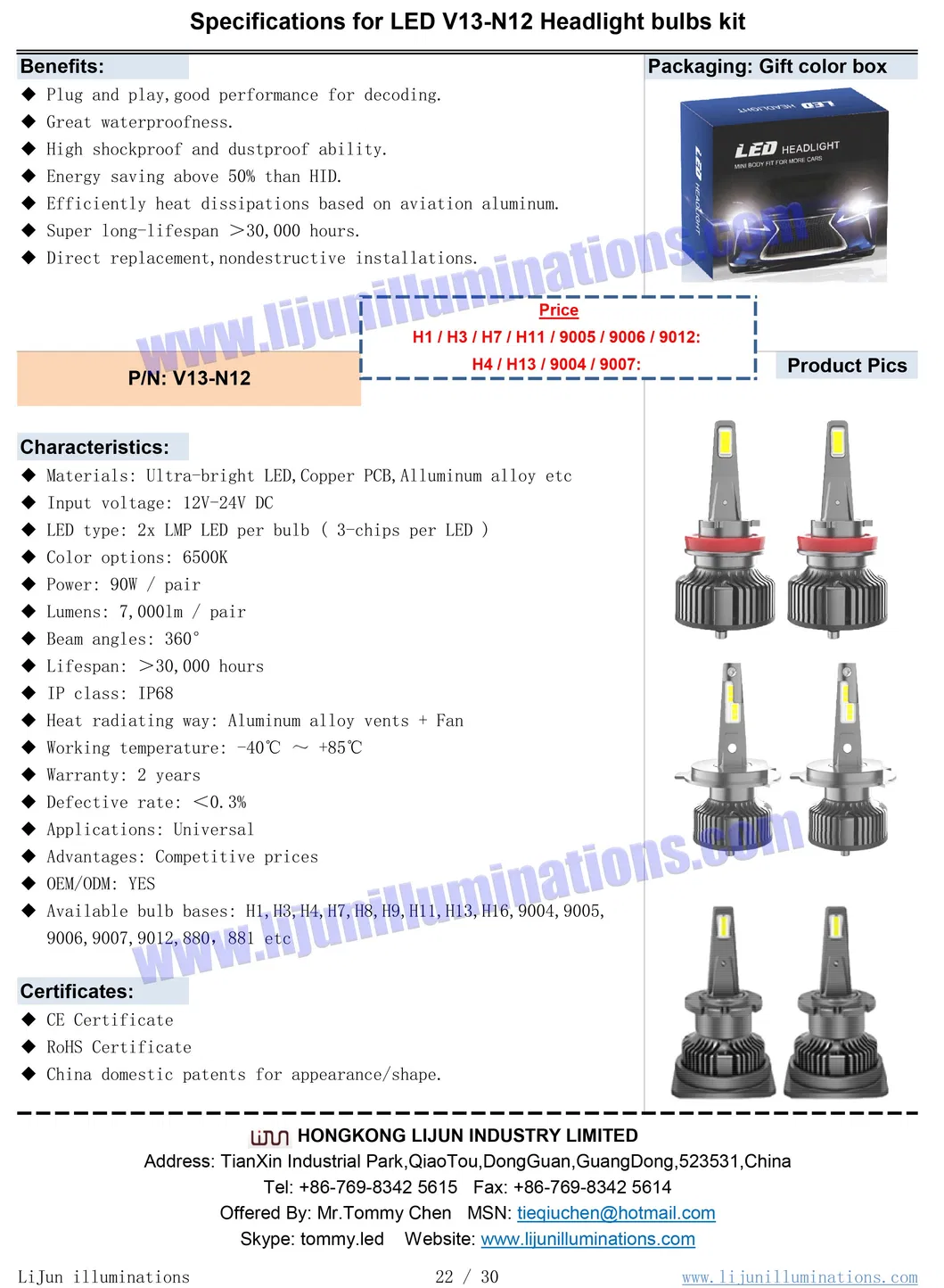 Kits de Faros LED de Larga Duración 90W 7000lm, Kits de Faros LED para Automóviles V13 con Base de Lámpara de Rango Completo Disponible, Bombillas LED para Iluminación Interior o Exterior del Automóvil
