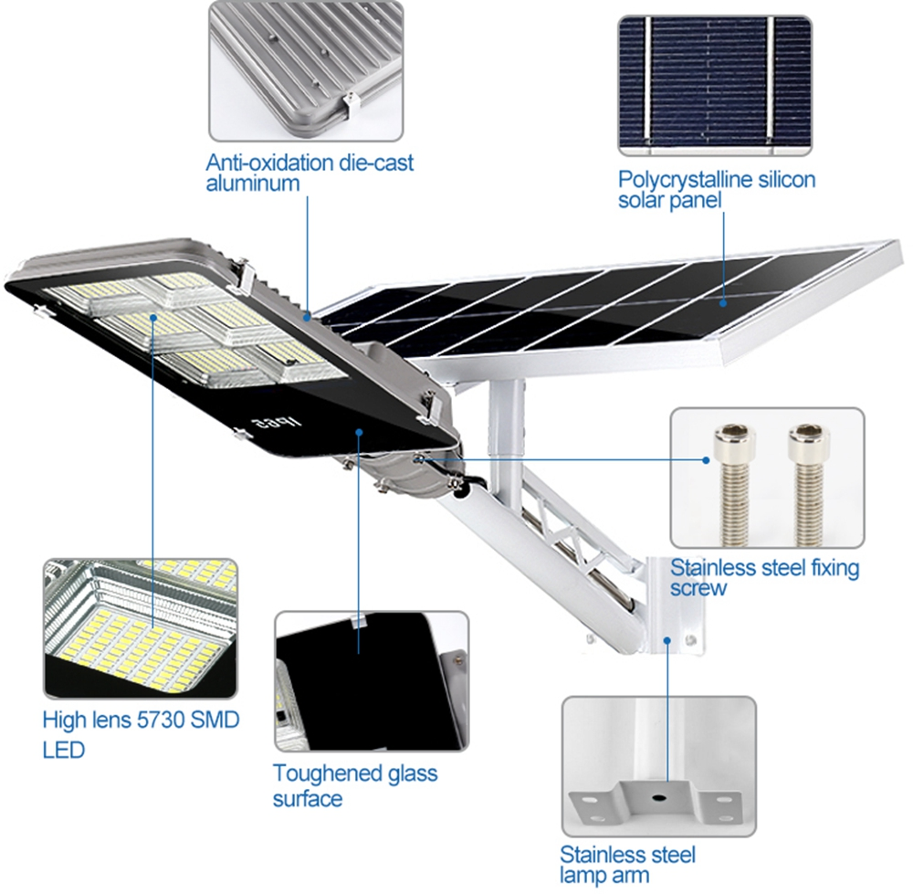 Luz Solar de Calle LED Exterior Dividida 30W 60W 90W 120W Carcasa de Aluminio Larga Duración Luz Solar para Camino Jardín