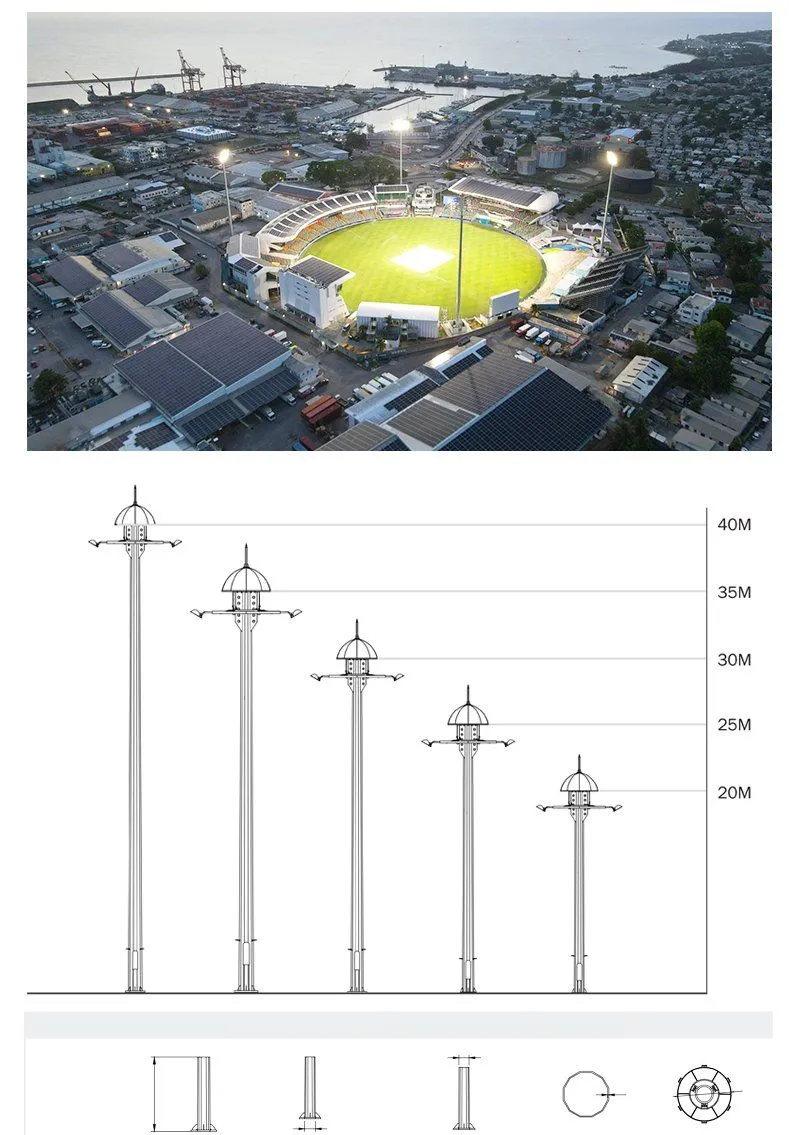 25m 400W×12 Luz de mástil alto LED con sistema de elevación eléctrica para estadio