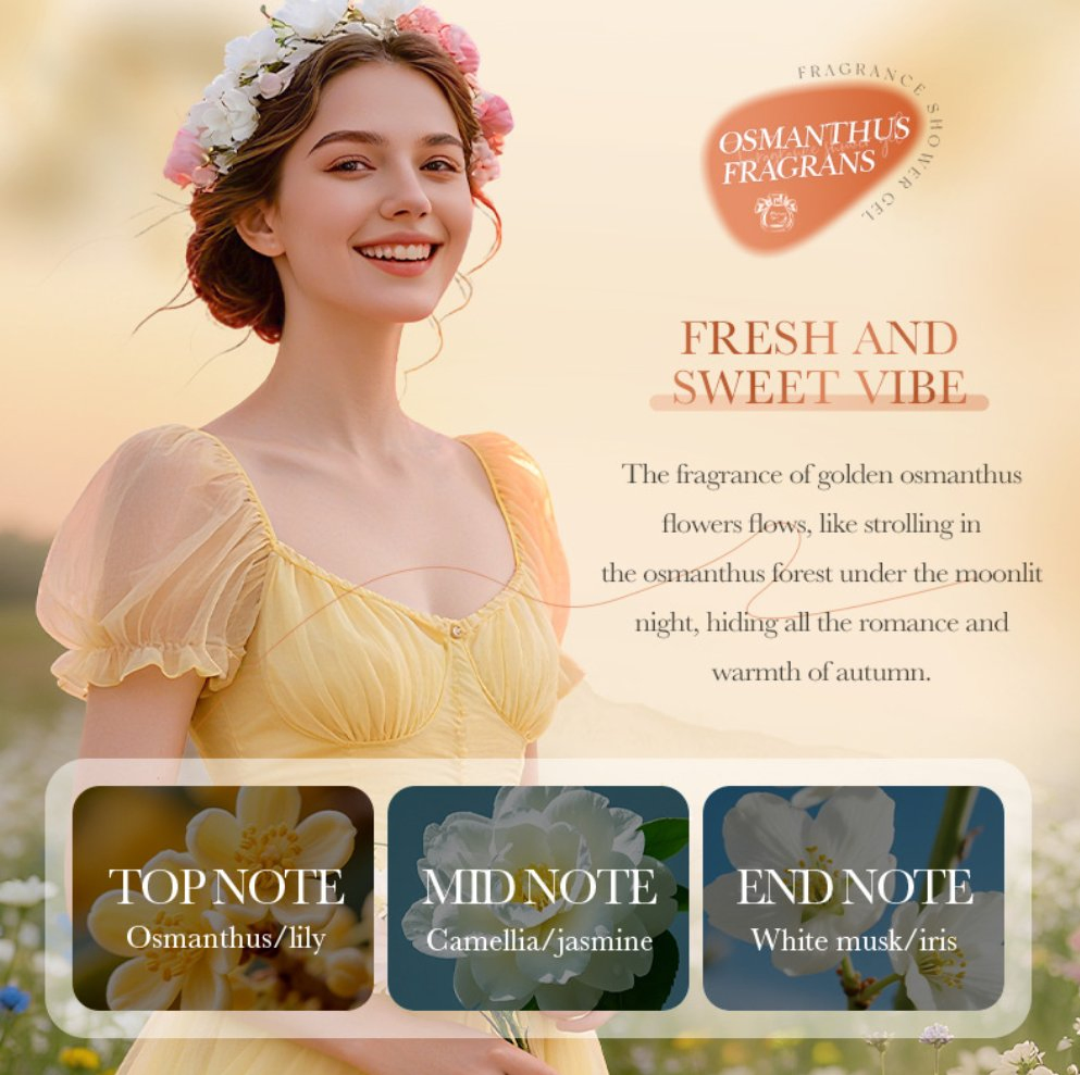 Gel de Banho Perfumado com Rosa, Jasmim, Osmanthus, Flor de Cerejeira e Espuma de Duche, Lavagem Corporal com Aroma de Flores