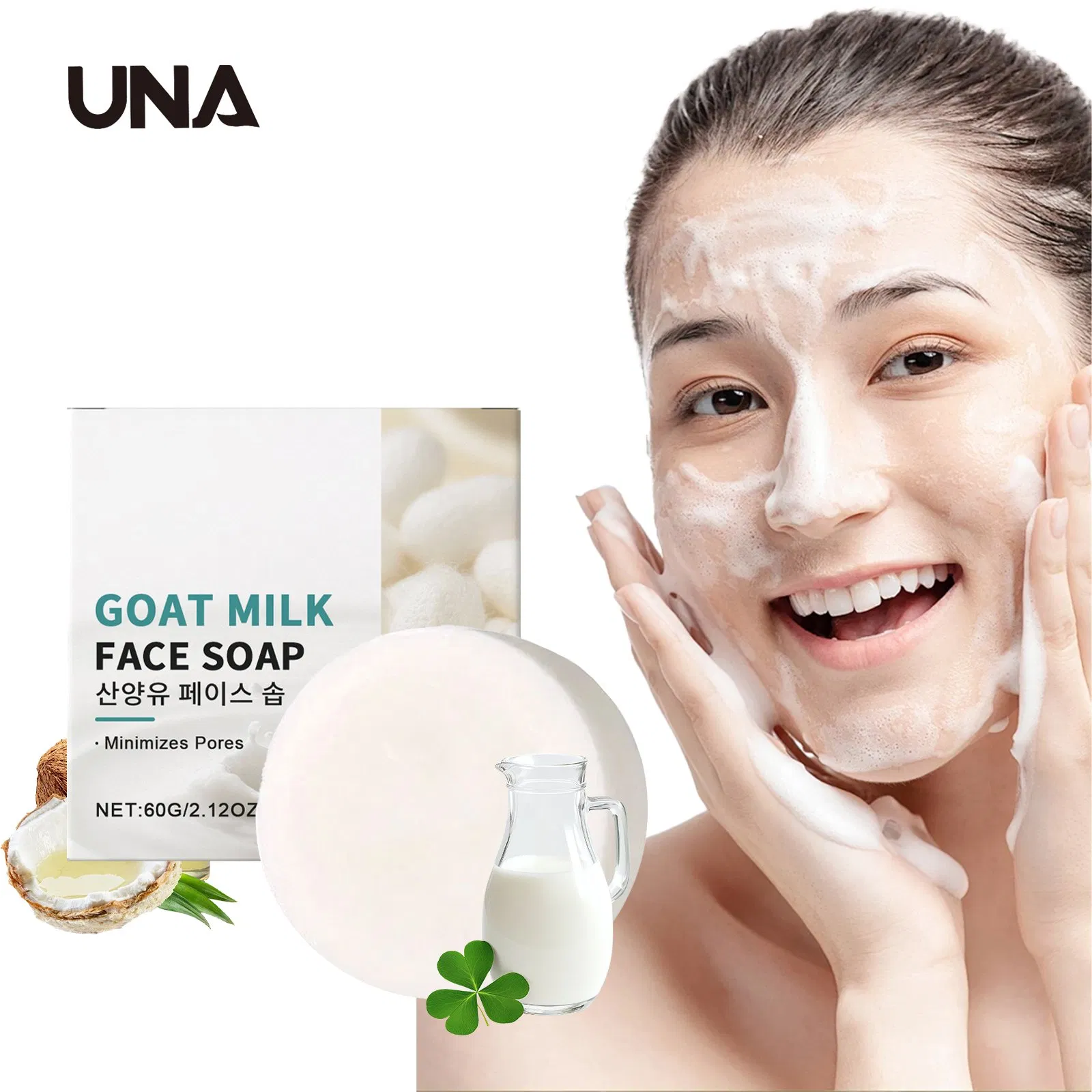 Sabonete Facial de Leite de Cabra - Óleo de Coco para Limpeza Profunda, Melhora a Pele Facial, Fórmula Suave
