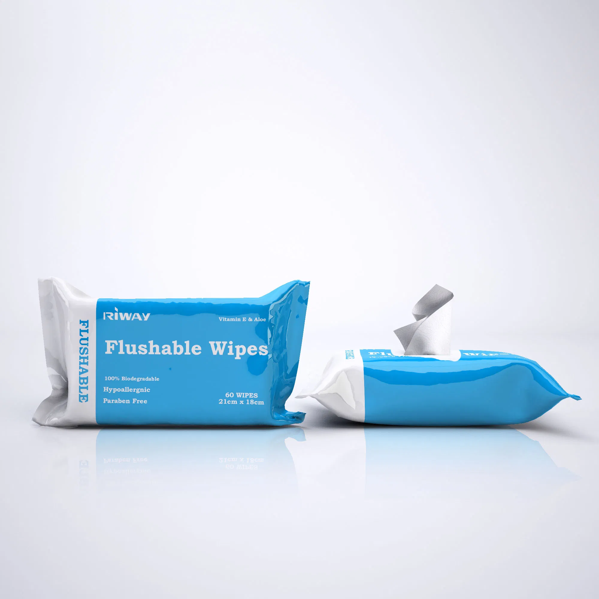 Toalhetes de limpeza pessoal flushable e à base de plantas com aloe para adultos e crianças
