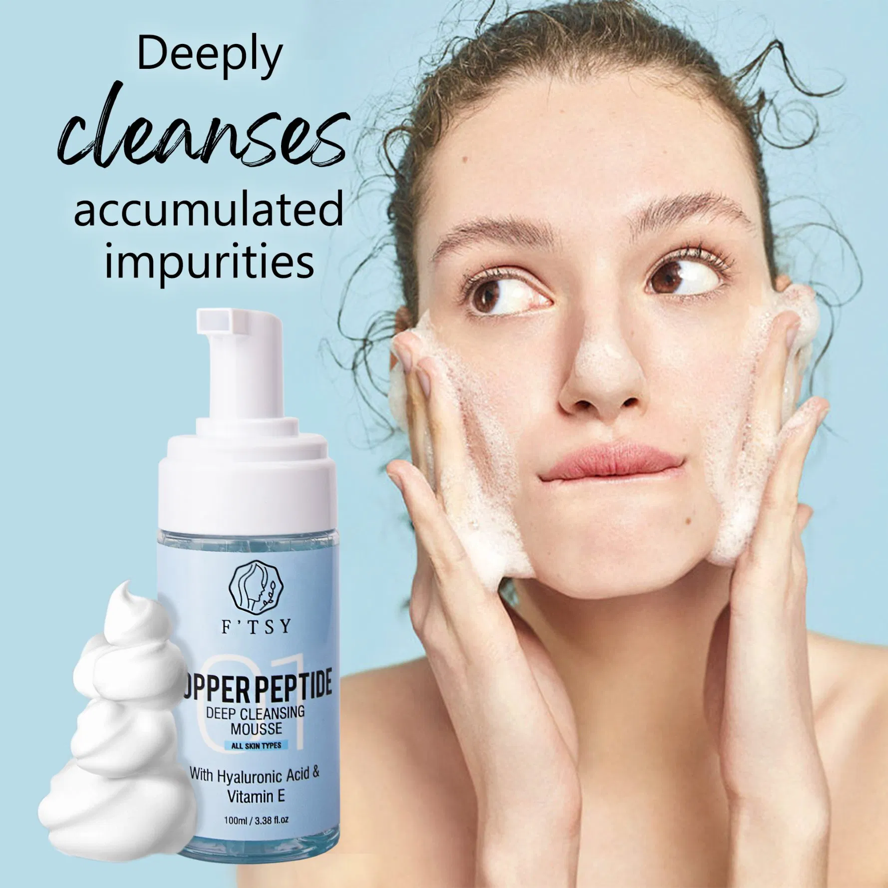 Mousse de Limpeza Orgânica de Ácido Hialurônico Atacadista Limpeza Profunda Clarear Lavagem Facial