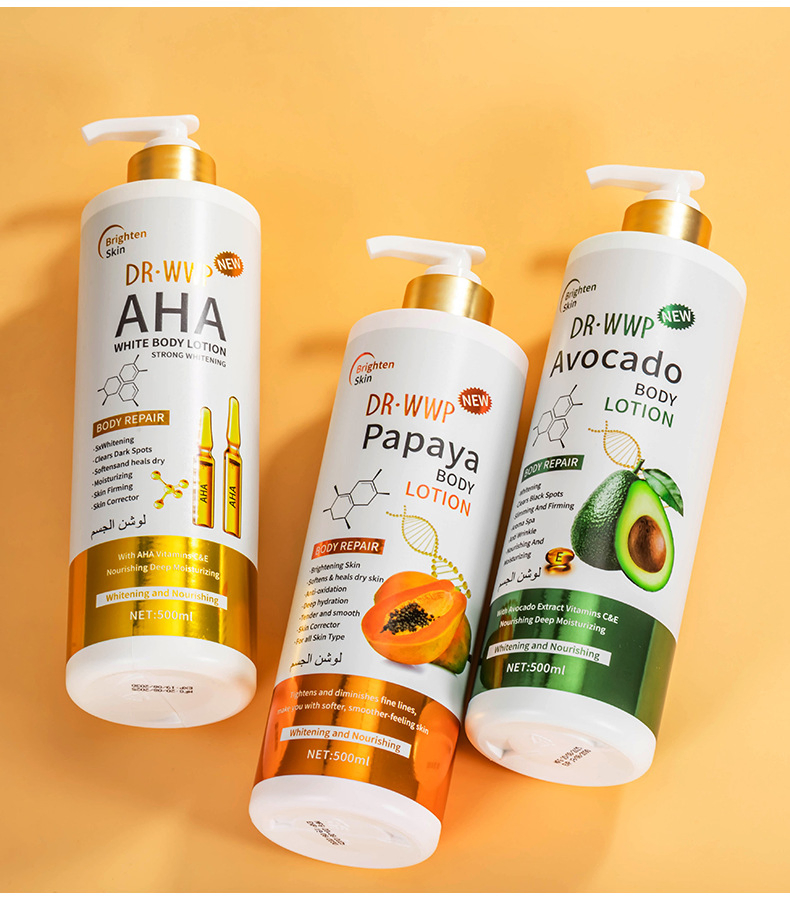 Fornecimento em Lote de Fábrica 500ml Extrato de Frutas Múltiplas Loção Corporal OEM ODM Marca Privada Clareadora Nutritiva para Pele Seca Leite Corporal Clareador Atacado Cuidados com a Pele do Corpo