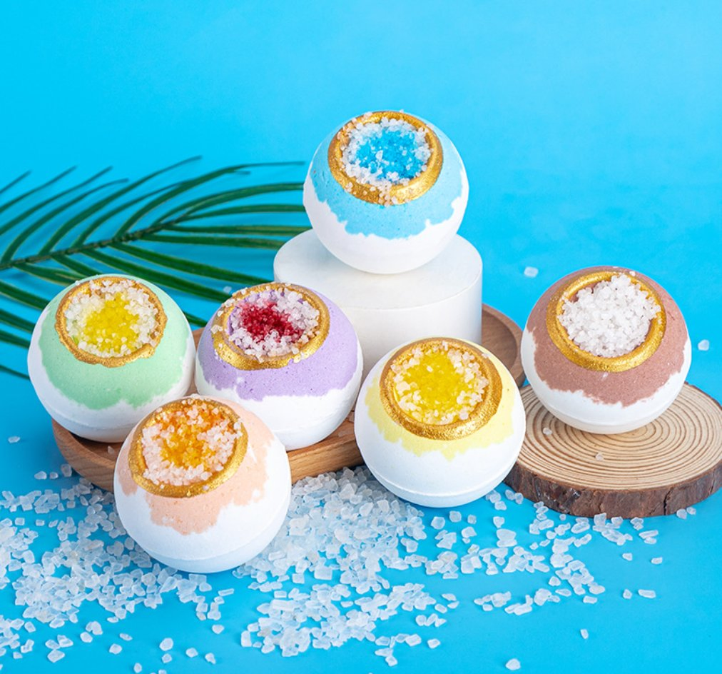 Conjunto de Colorantes de Luxuosos Fizzies de Banho em Cristal Pequeno para o Verão, Novas Bombas de Banho, Presente de Bombas de Banho Veganas com Sal Marinho Espumante