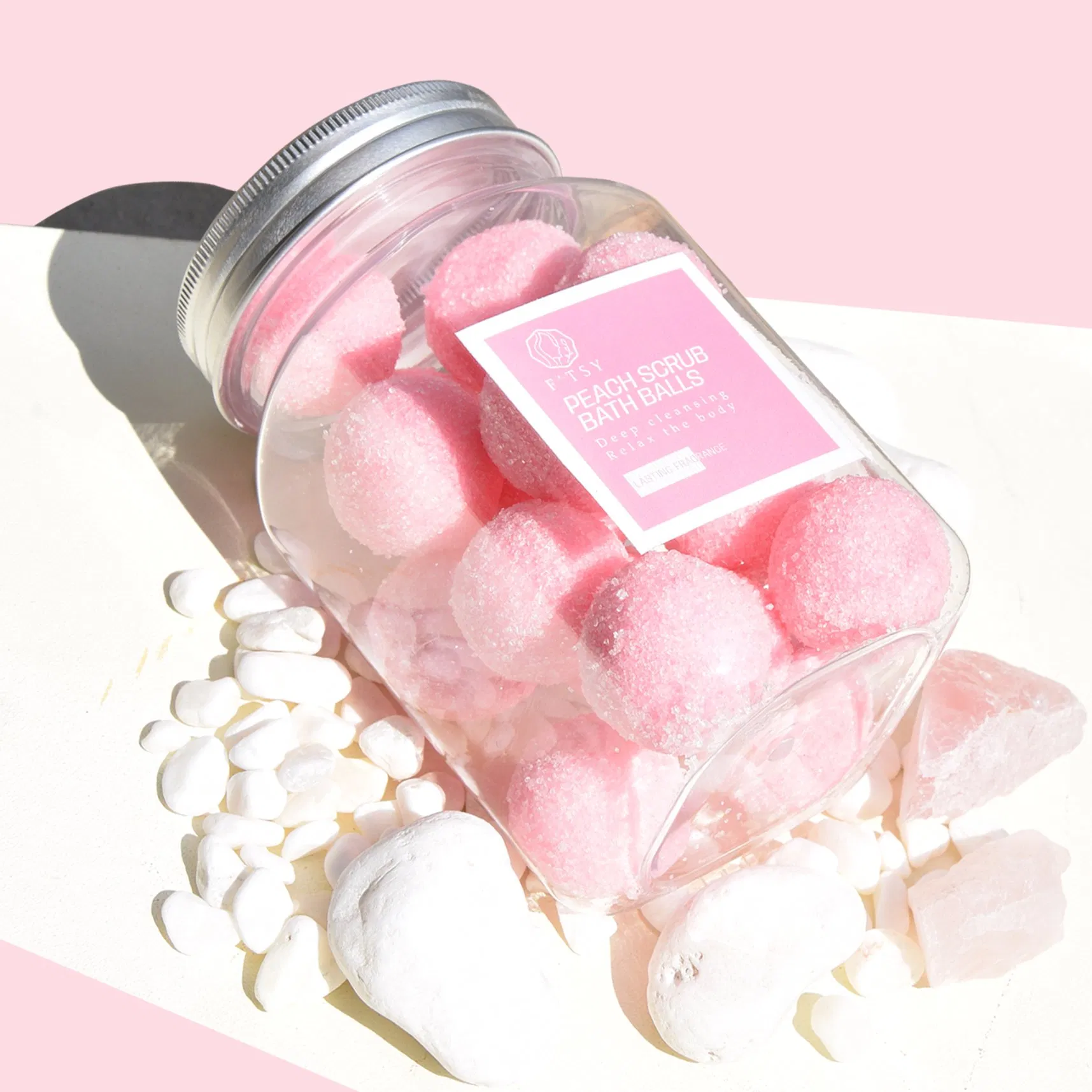 Bolas de Esfoliação Natural para Banho com Logo Personalizado, Limpeza Suave, Clareamento, Esfoliante de Açúcar para Cuidados Corporais