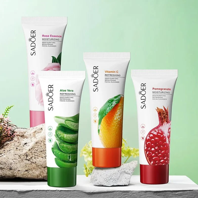 Reduzir Poros Gel de Aloe Vera Vitamina C Limpeza Profunda Clareador Facial Lavagem Facial de Romã Lavagem Facial Suavizante Sem Álcool Adicionado Fragrância Limpeza Facial