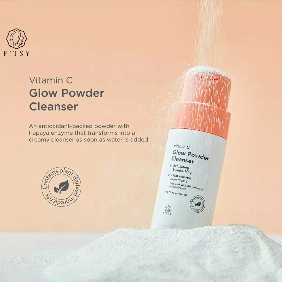 Pó de limpeza facial esfoliante enzimático de vitamina C personalizado OEM para pele oleosa, hidratante, controle de acne, espuma para mulheres