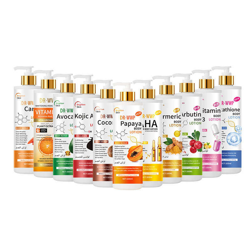 Fornecimento em Lote de Fábrica 500ml Extrato de Frutas Múltiplas Loção Corporal OEM ODM Marca Privada Clareadora Nutritiva para Pele Seca Leite Corporal Clareador Atacado Cuidados com a Pele do Corpo