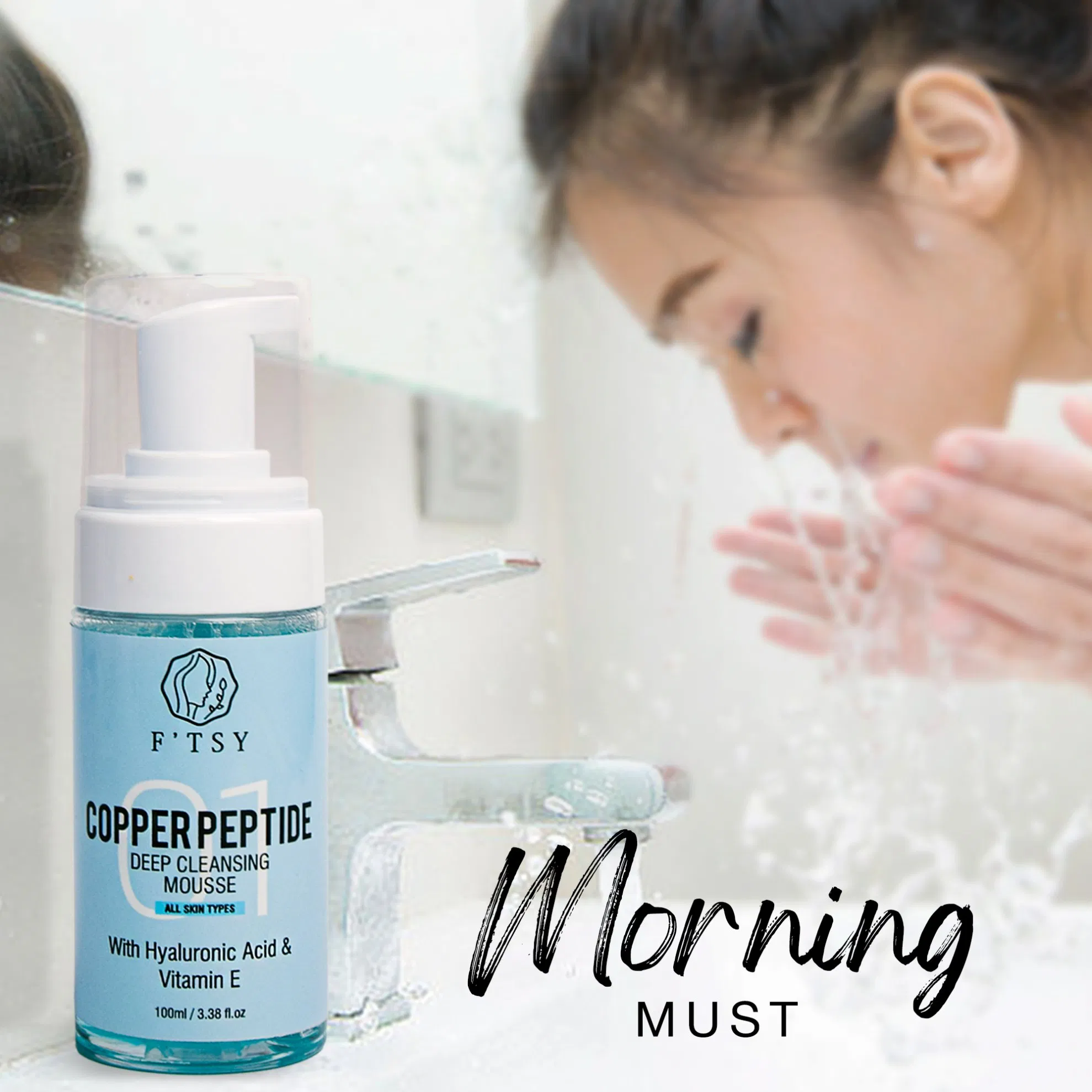 Mousse de Limpeza Hidratante de Ácido Hialurônico Orgânico Natural de Marca Própria Limpeza Refrescante para o Rosto