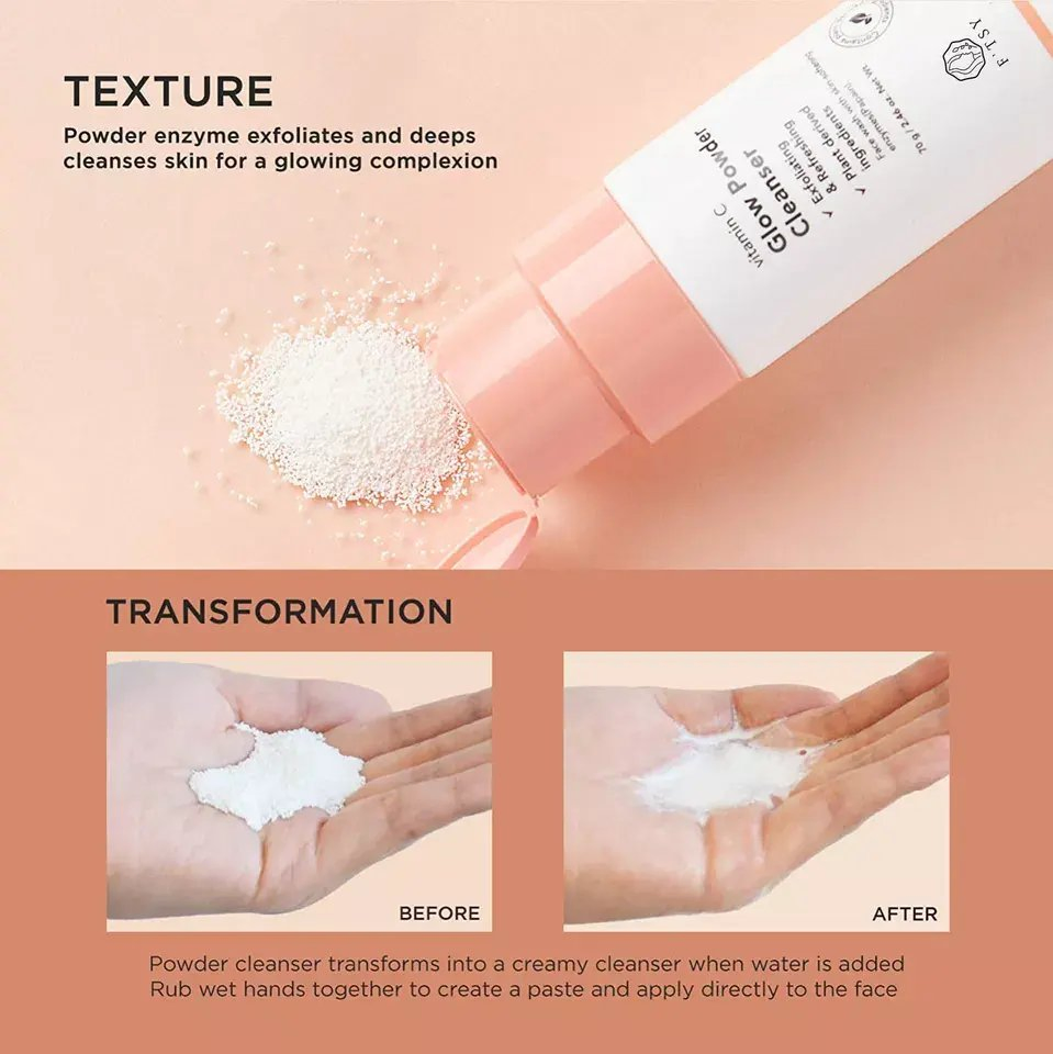 Pó de limpeza facial esfoliante enzimático de vitamina C personalizado OEM para pele oleosa, hidratante, controle de acne, espuma para mulheres