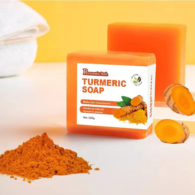 Barra de Sabão de Cúrcuma Sabão com Óleo Essencial Sabão de Banho de Cúrcuma Orgânico Natural Removedor de Manchas Escuras Clareamento Limpeza Profunda Iluminação da Pele Sabão de Cúrcuma