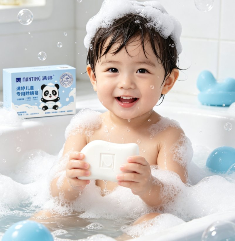 Sabonete Cleansing Antiácaro para Crianças Alivia Queimaduras de Sol e Pele Sensível do Rosto e Corpo Infantil