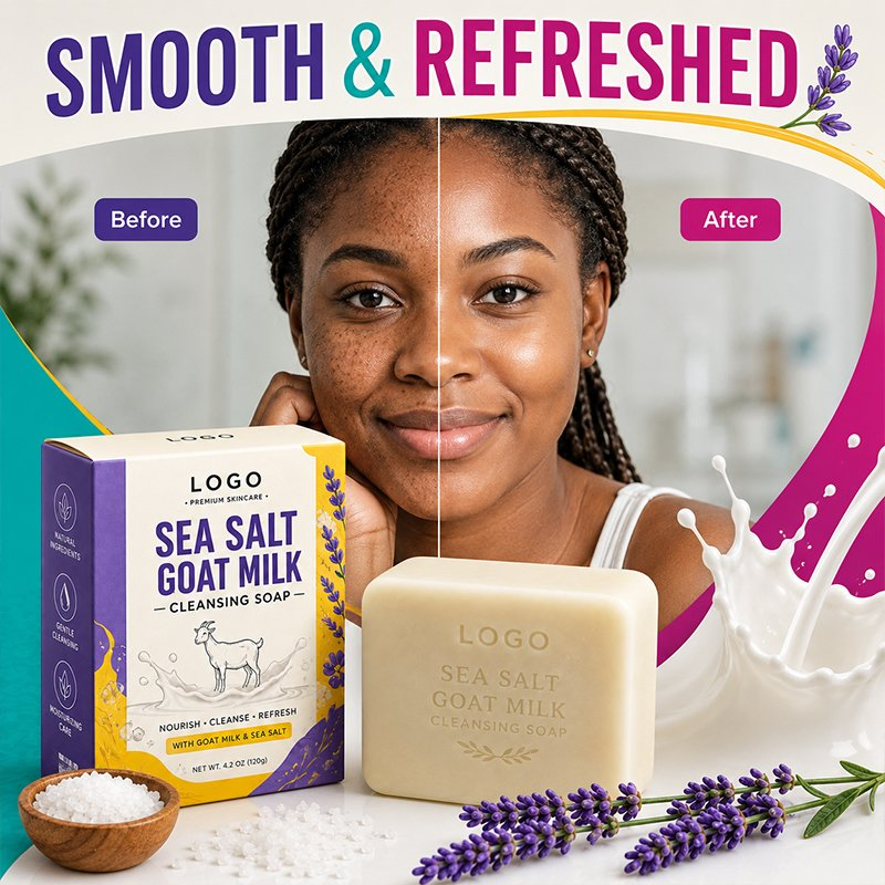 Alta Qualidade para Uso Facial Sabonete Limpeza Suave Sal Marinho Minerais Leite de Cabra Pele Lisa Macia Todos os Tipos de Pele Sabonete de Sal Marinho Leite de Cabra