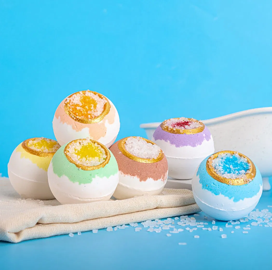 Conjunto de Colorantes de Luxuosos Fizzies de Banho em Cristal Pequeno para o Verão, Novas Bombas de Banho, Presente de Bombas de Banho Veganas com Sal Marinho Espumante