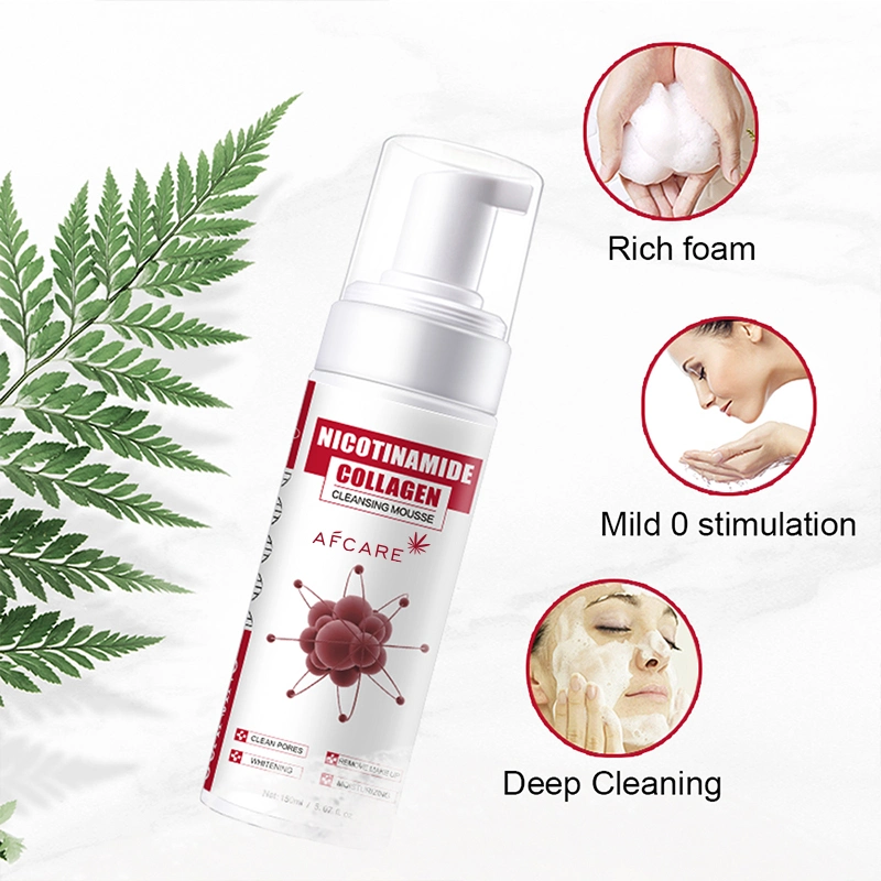 Mousse de Limpeza Facial de Nicotinamida com Marca Própria para Remoção de Acne e Cravos, Espuma de Lavagem Facial para Pele Oleosa