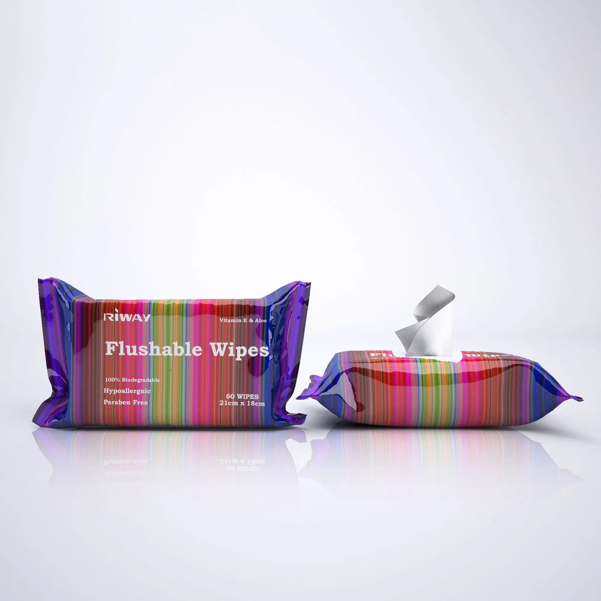 Toalhetes de Limpeza Flushable para Cuidados Pessoais com Aloe