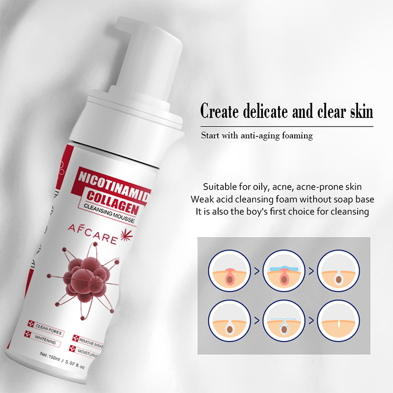 Mousse de Limpeza com Nicotinamida Lavagem Facial Espumante Diária Removedor de Espinhas e Limpador de Poros Faciais