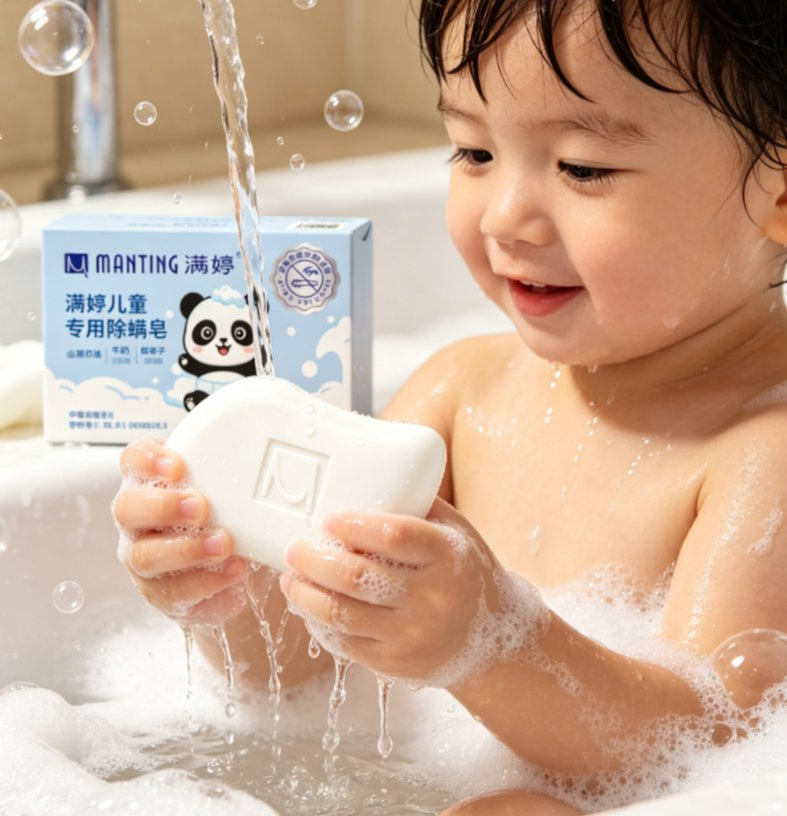 Sabonete Cleansing Antiácaro para Crianças Alivia Queimaduras de Sol e Pele Sensível do Rosto e Corpo Infantil