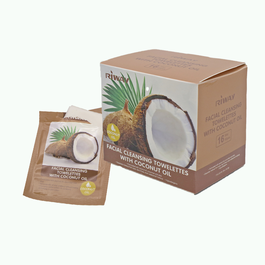 Lenços umedecidos descartáveis de limpeza facial natural para remoção de maquiagem em sachê único OEM