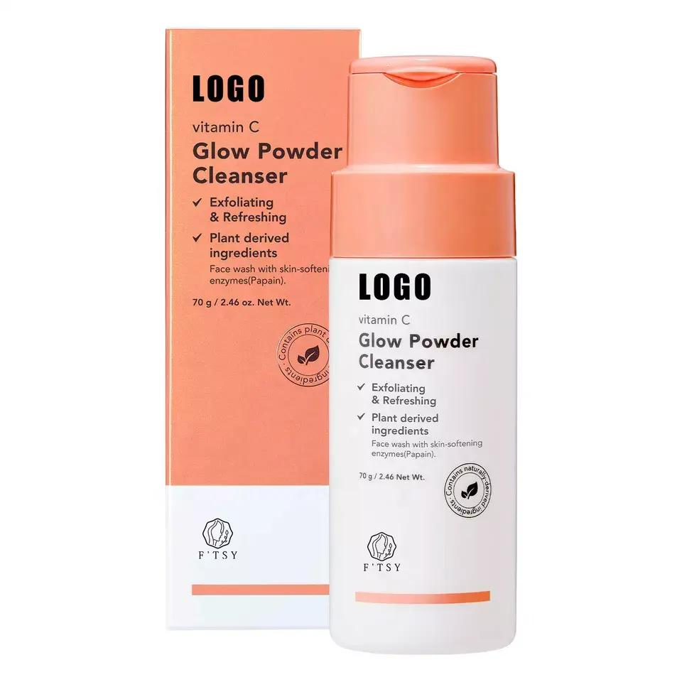 Pó de limpeza facial esfoliante enzimático de vitamina C personalizado OEM para pele oleosa, hidratante, controle de acne, espuma para mulheres