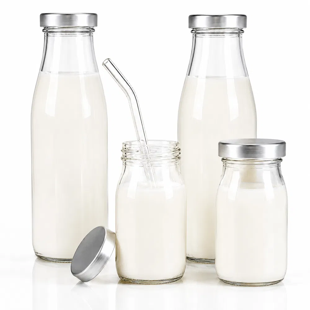 Preço de Fábrica 8oz 250ml Impressão de Logo Quadrado Garrafa de Vidro Vazia para Iogurte Geléia Leite para Suco